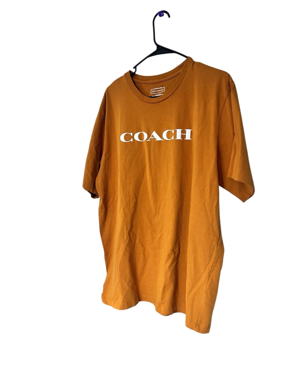 Coach Essential Men's Short-Sleeve Logo Tee in Rust Orange and White - Picture 3 of 8